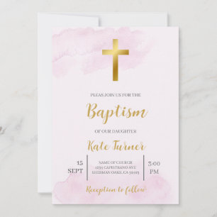 Blush pink minimalist baptism invite