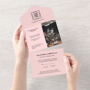 Blush Pink Minimalist Custom Business Event RSVP All In One Invitation
