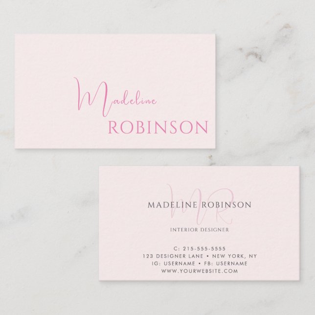 Blush Pink Minimalist Modern Script Business Card (Front/Back)