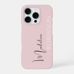 Blush Pink Minimalist Modern Script Monogram iPhone 16 Pro Case