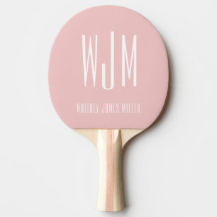 Blush Pink MInimalist Monogram  Ping Pong Paddle