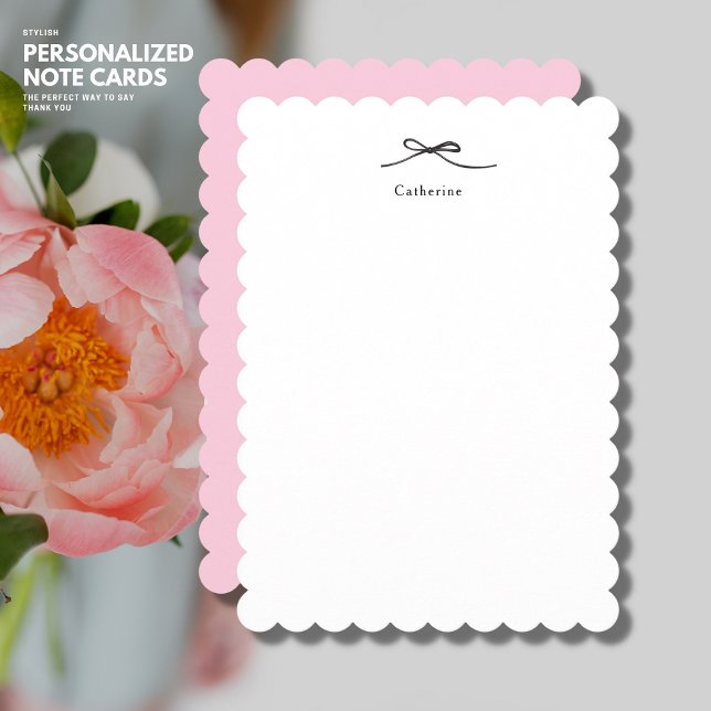 Blush Pink Minimalist Personalised Bow Note Card (Creator Uploaded)