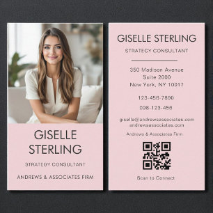 Blush Pink Minimalist Photo QR Code Modern  Business Card