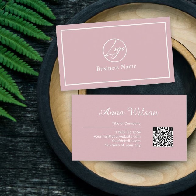 Blush pink Minimalist Professional Custom QR Code Business Card (Creator Uploaded)