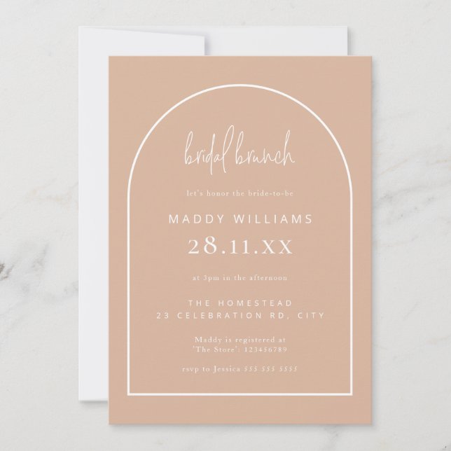Blush Pink Minimalist Script Arch Bridal Brunch Invitation (Front)
