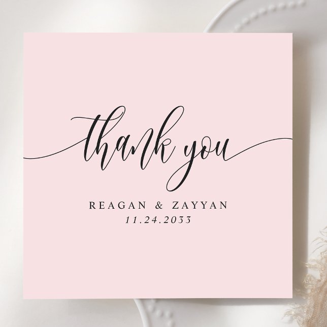 Blush Pink Minimalist Script Wedding Thank You Card (Creator Uploaded)