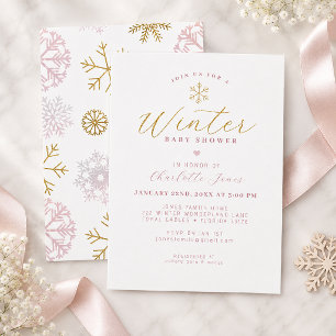 Blush Pink Minimalist Snowflake Winter Baby Shower Invitation