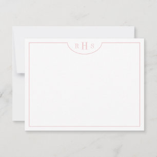 Blush Pink Minimalist Three Monogram One Border Card