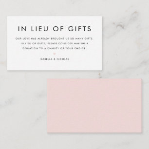 Blush Pink Minimalist Typography In Lieu Of Gifts Enclosure Card