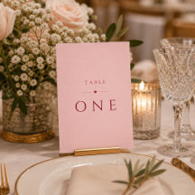 Blush Pink Minimalist Wedding Table Number Card