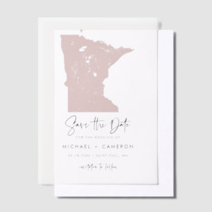 Blush Pink Minnesota Map Minimalist Save the Date Vellum Invitations