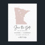 Blush Pink Minnesota Map Modern Save the Date Announcement Postcard<br><div class="desc">Announce your wedding date to family and friends with this Minnesota state theme save the date announcement postcard. It features an illustration of the state of Minnesota, simple typography and a handwritten script. Personalise by adding names, date, venue and other details. This state of Minnesota save the date card is...</div>