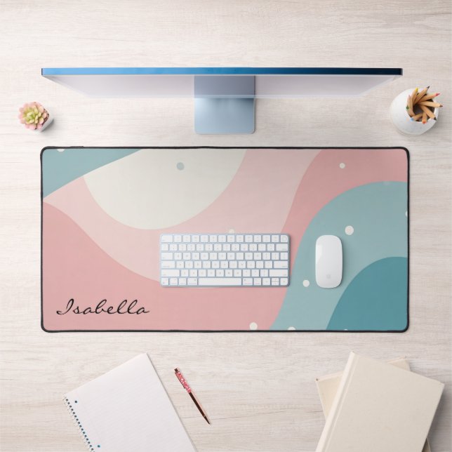 Blush Pink Mint Abstract Modern Collection Desk Mat (Office 1)