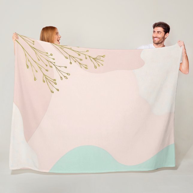 Blush Pink Mint Abstract Trendy Collection Fleece Blanket (In Situ)