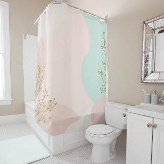 Blush Pink Mint Abstract Trendy Collection Shower Curtain