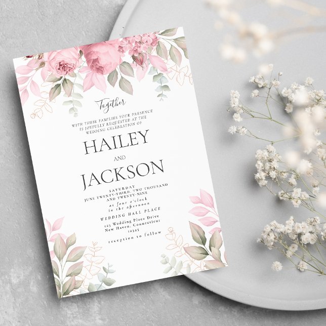 Blush pink mint and white magnolia floral wedding invitation (Blush pink mint and white magnolia floral wedding invitation)