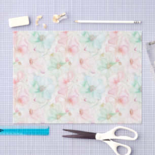 Blush Pink Mint Flowers Birthday Tissue Paper