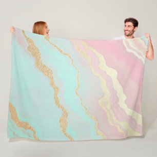 Blush Pink Mint Gold Luxury Popular Collection Fleece Blanket