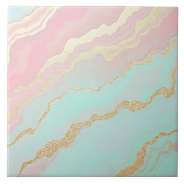 Blush Pink Mint Gold Luxury Popular Collection Tile (Front)