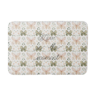 Blush Pink Mint Green Butterflies  Bath Mat