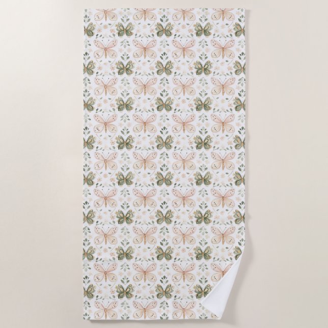 Blush Pink Mint Green Butterflies  Beach Towel (Front)