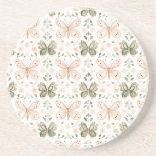 Blush Pink Mint Green Butterflies  Coaster
