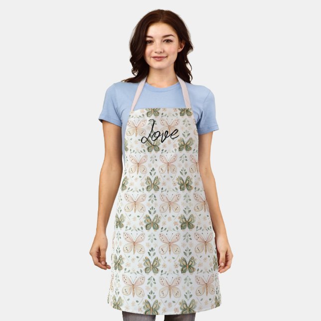 Blush Pink Mint Green Butterfly Apron (Worn)