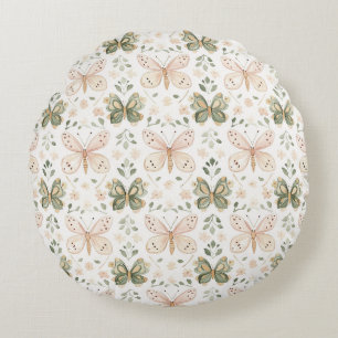 Blush Pink Mint Green Butterfly Round Cushion