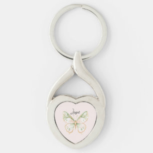 Blush Pink Mint Green Gold Butterfly Love Key Ring