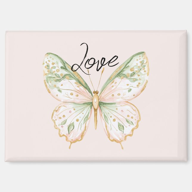 Blush Pink Mint Green Gold Butterfly Love Magnet (Front)