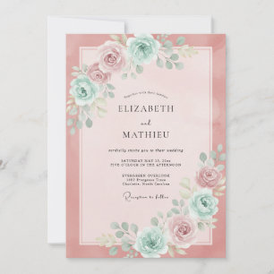 Blush Pink Mint Peony Wedding Invitation