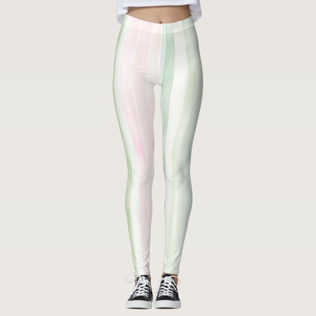 Blush Pink Mint Stripes Leggings (Front)