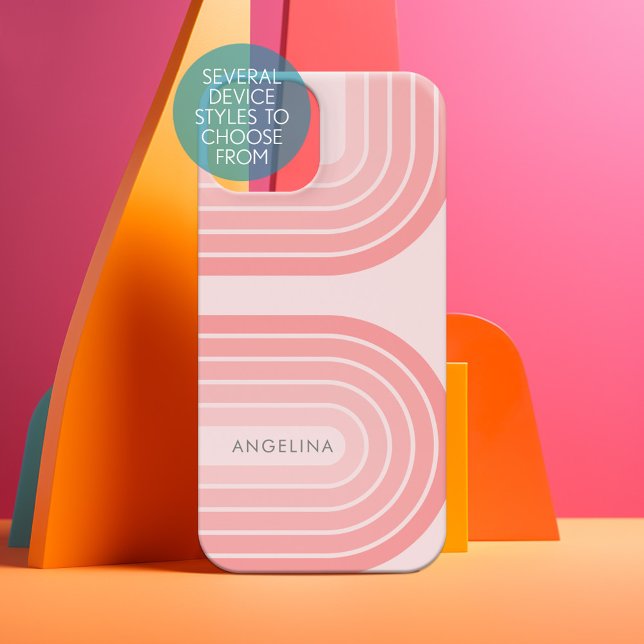 Blush Pink Mod Retro Striped Pattern Custom Name Samsung Galaxy S22 Case (Personalized Phone Case - Pick Your Device Style and Customize the Design)