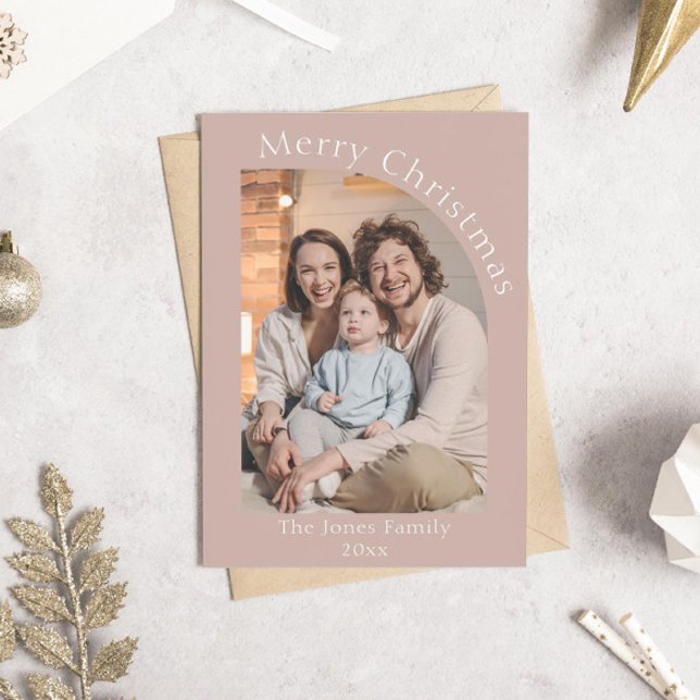 Blush Pink Modern Arch Photo Christmas Holiday Card (blush pink arch modern boho christmas card photo)