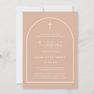 Blush Pink Modern Arch Script Minimal Christening Invitation