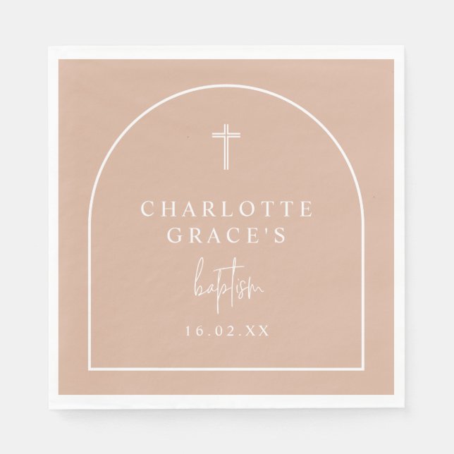 Blush Pink Modern Arch Script Minimalist Baptism  Napkin (Front)