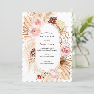 Blush Pink Modern Boho Arch Pampas Grass Floral I Invitation