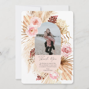 Blush Pink Modern Boho Pampas Grass Floral Photo Thank You Card