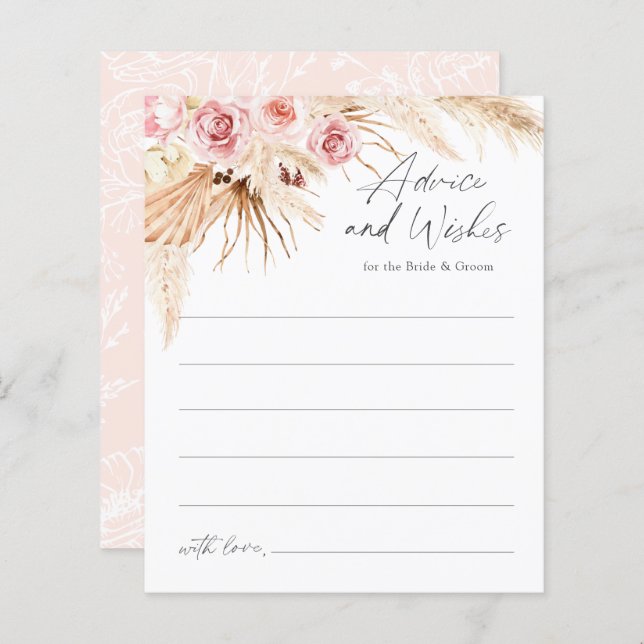 Blush Pink Modern Boho Pampas Grass Wedding Advice (Front/Back)