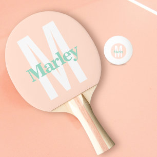 Blush Pink Modern Bold Monogram Name Ping Pong Paddle