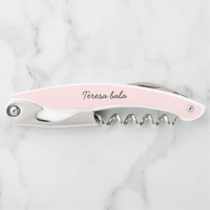 Blush Pink Modern Bridesmaid Script Design Corkscrew