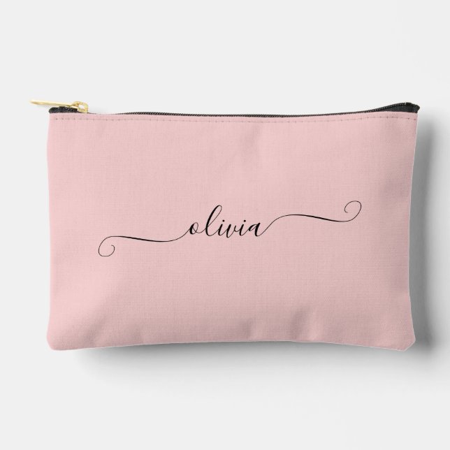 Blush Pink Modern Chic Script Personalised Accessory Pouch (Front)