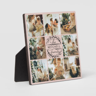 Blush Pink Modern Custom Family Photo Collage Plaque