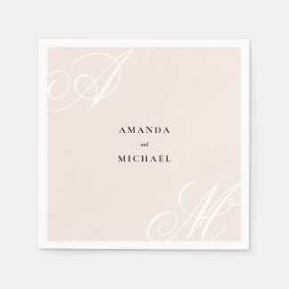 Blush Pink Modern Edge Elegant Monogram Wedding Napkin