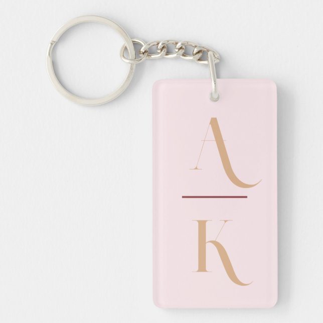 Blush pink modern elegant monogram  key ring (Front)
