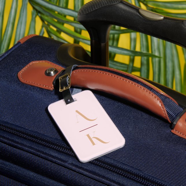 Blush pink modern elegant monogram  luggage tag (Front Insitu 1)