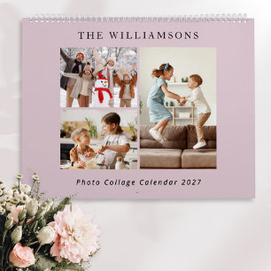 Blush Pink Modern Family Photo Collage 2027 Calendar