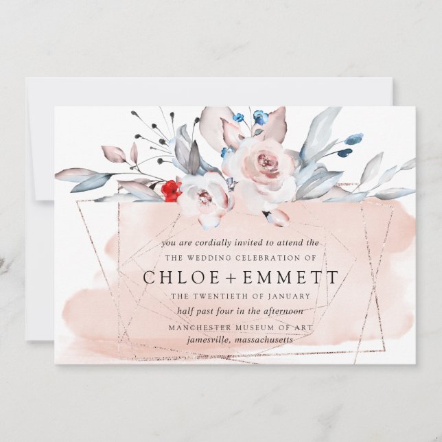 Blush Pink Modern Floral Watercolor Wedding Invitation (Front)
