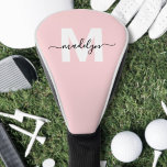 Blush Pink Modern Girly Script Name Monogram Golf Head Cover<br><div class="desc">Create Your Own Ladies Personalised Blush Pink Modern Girly Script Name Monogram Golf Head Cover. This chic, stylish golf head cover features a soft blush pink background that brings a playful touch to the green. The design showcases a bold white initial paired with a flowing black script name for a...</div>