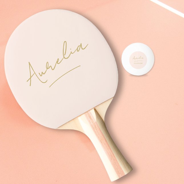 Blush Pink Modern Gold Script Signature Monogram Ping Pong Paddle (Creator Uploaded)